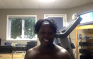 Black amateur naked on the treadmill