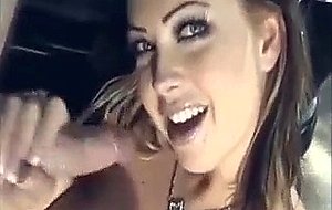 Hot chic stroking cock on her tits