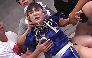Chun-li cosplay japanese babe groped in huge bukkake gangbang