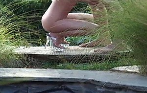 Sexy blonde sucking dick and fucking outdoors