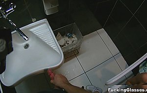 Fucking glasses - public restroom orgasm