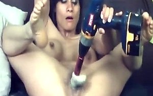 Dildo on a drill made her squirt! hd