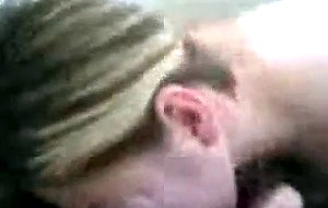 Naked blond sucks cock and shows her holes