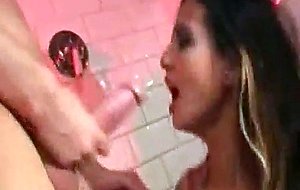 Tight brunette teen does it in the shower