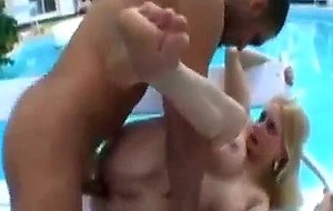 Chubby blonde teen gets fucked by the pool