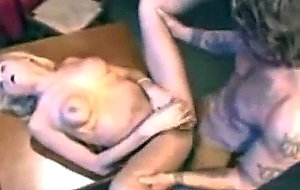 Tattooed stud and skilful at sucking trans table sex