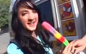 Brunette slut gets a dick popsicle