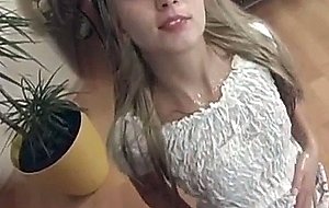 Sexy euro blonde sucking dick and getting pounded on the couch