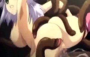 Hentai girl slammed nasty by a tentacles at the dungeon