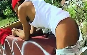 Big cock doggystyle fucks hairy ass outdoors