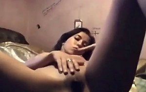 Hot brunette teen teases with her naked body and make her pussy wet