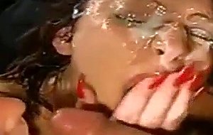 Lesbian bukkake whores bathe in cum