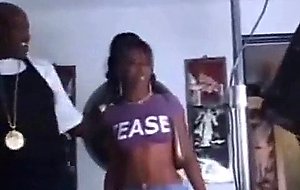 Ebony chick drinking cum after anal