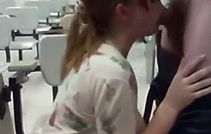 Crazy schoolgirl sucks cock in class