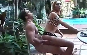 Sexy tranny banged in all poses outdoors