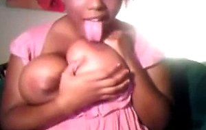Super horny black teen with huge tits teasing
