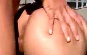 Ebony babe gets cummed on her ass