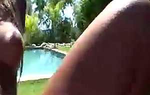 Blonde with big tits fooling around outdoors