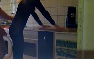 Teen in nylons fucked in the kitchen