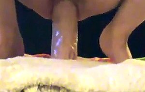 Horny wife rides a big and fat vibrator