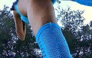 Juelz ventura wearing sweet blue outfit demonstrating her tight ass outdoor
