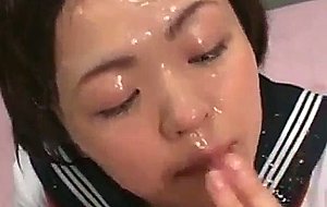 Asian cutie tasting sperm