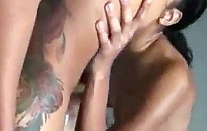 Hot black ex and her buddy fuck in threesome