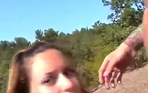 Teenage slut goes hiking and sucks cock