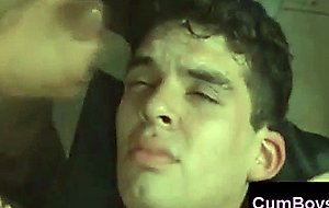 Crazy facial bukkake during bareback orgy