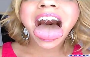 Perky blonde deep throats cock and swallows
