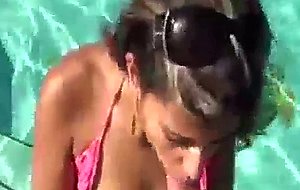Horny latina brunette with big tit sucks cock outdoors