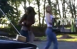 Babes roughly catfight and hardcore fuck at work for their boss