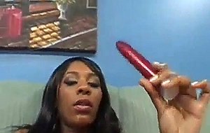 Horny lesbian home alone with toys in her pussy