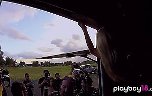 Big boobed badass babe Talor Paige and her GFs jumping out from a plane