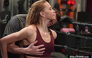 Redhead european babe gets anal fingered and fucked at a gym