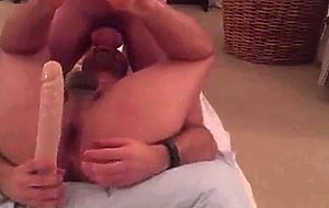Gay daddy using dildo on straight bubble butt boy