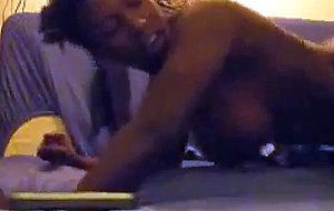 Busty ebony babe gets doggystyled and sucks cock