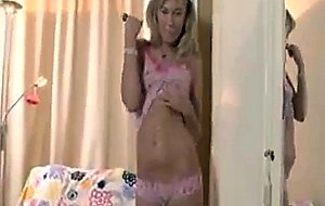 Blonde in pink socks dildoing pussy