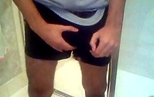 Arab in bathroom and shows his long cock