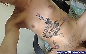 Tattooed Ts Jerking Her Hard Cock