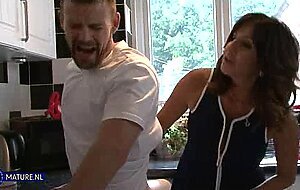 Mature stepmom with big tits creampied by her son