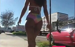 Hot black bikini babe picked up for rough sex