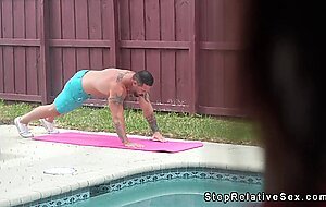Horny teen fucks with stepuncle by the pool
