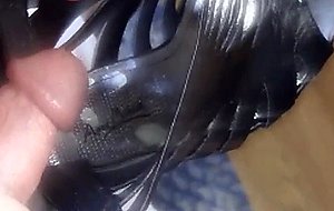 Filthy amateur transsexual cumming on shoe