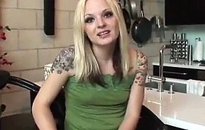 Tattooed blonde slut takes it in all holes