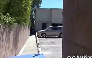 Hot busty hooker gives a dick a great bj in the alley