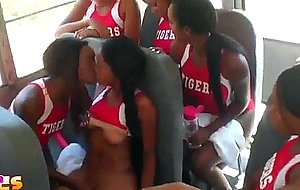 Naughty black lesbian cheerleaders eating mocha muff on the bus