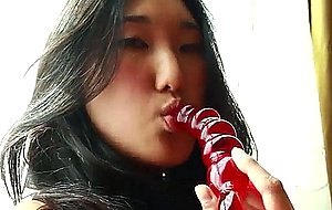 Girls out west - red vibrator in an amateur asian cunt