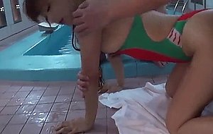 Japanese honey swimmer gets two intense cock