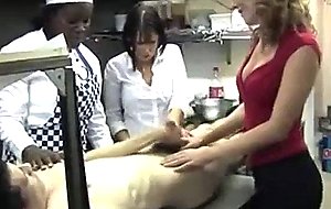 Femdom cfnm babes massaging cock